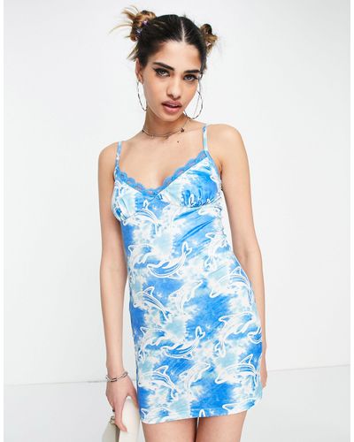 Elsie & Fred 90s Cami Mini Dress With Lace Detail - Blue