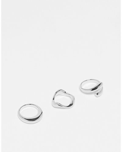 ASOS Pack Of 3 Rings With Mixed Minimal Designs - Natural