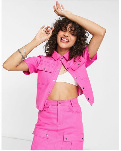 Collusion Cropped Utility Shirt - Pink