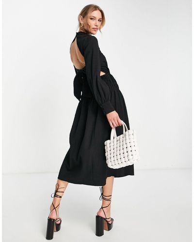 ALIGNE Textured Midi Dress With Back Detail - Black