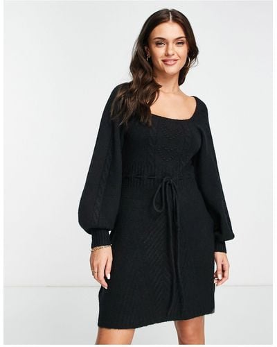 Miss Selfridge Heart Detail Puff Sleeve Knit Dress - Black