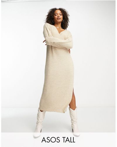 White V Neck Sweater Dresses for Women - Up to 70% off | Lyst