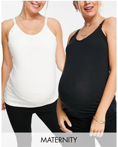 Mama.licious Mamalicious Maternity 2 Pack Strappy Tops With Nursing Function - Black