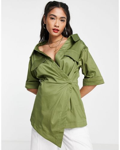 TOPSHOP – premium – utility-hemd mit wickeldesign - Grün