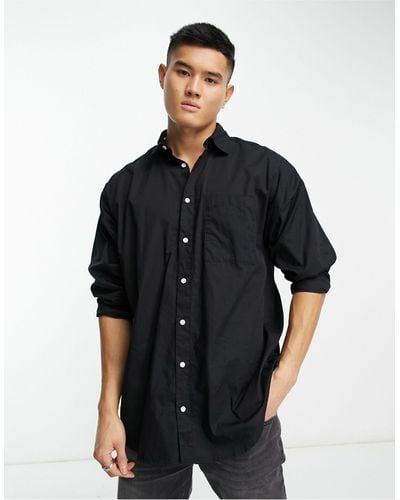 ADPT Oversized Cotton Poplin Shirt With Pocket - Black