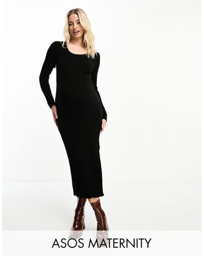 ASOS Asos Design Maternity Square Neck Knitted Midi Dress - Black