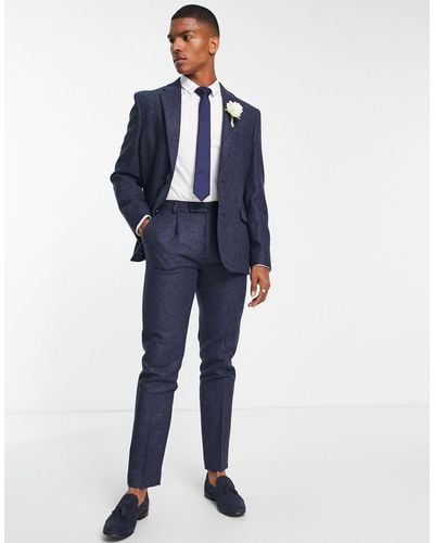 Noak British Tweed Slim Suit Jacket - Blue