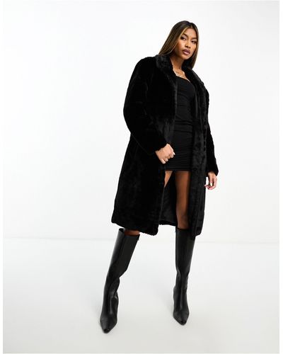 Threadbare Grizzle - manteau oversize en fausse fourrure - Noir