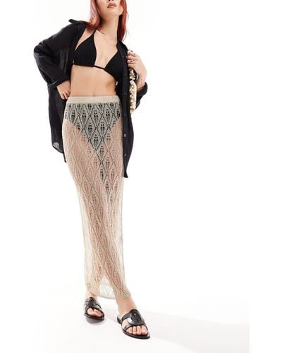 Miss Selfridge Beach Metallic Crochet Maxi Skirt - Black