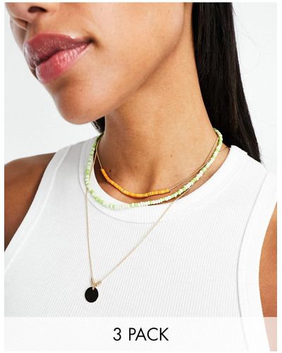 ASOS Pack Of 3 Necklaces With Bead And Chain Design - White