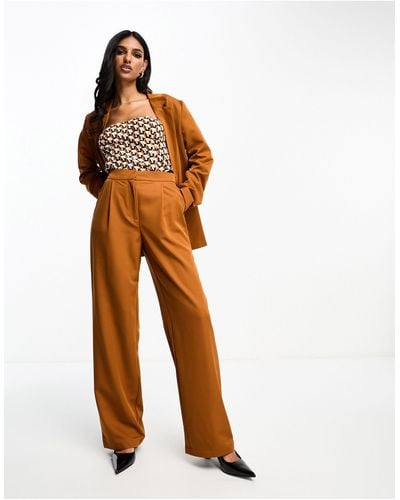 Vila Petite tie waist wide leg pants in stone