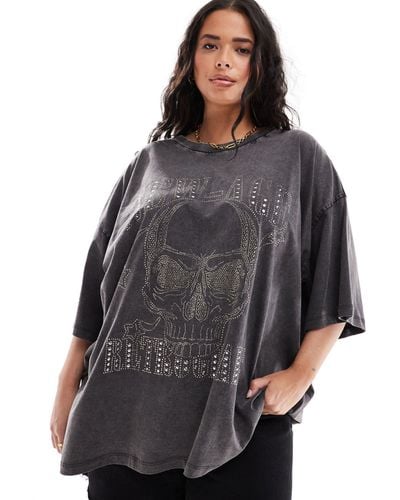 ASOS Asos Design Curve Oversized T-shirt With Hotfix Skull Rock Graphic - Black