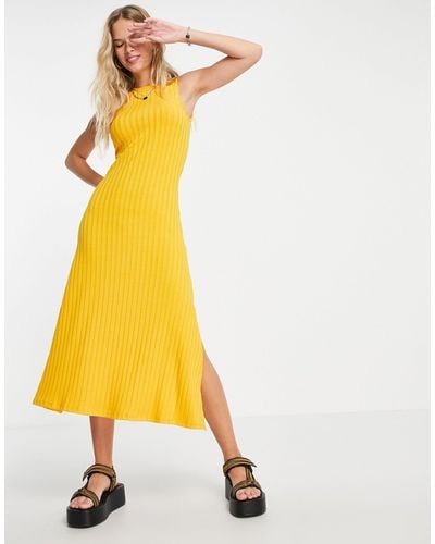 TOPSHOP Wide Rib Jersey Midi Dress - Yellow