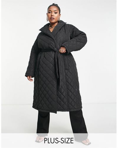 Forever New Quilted Wrap Longline Coat - Black