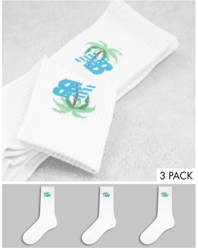 New Balance 3 Pack Blue Palm Logo Socks - White