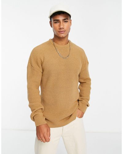 New Look Relaxed Fit Knitted Fisherman Sweater - Natural