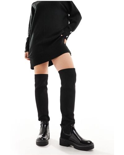 River Island Wide Fit Knitted High Leg Boot - Black