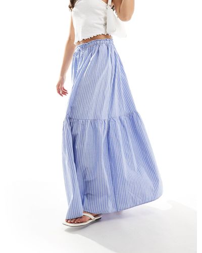 Stradivarius Str Maxi Skirt With Elasticated Tie Waist - Blue