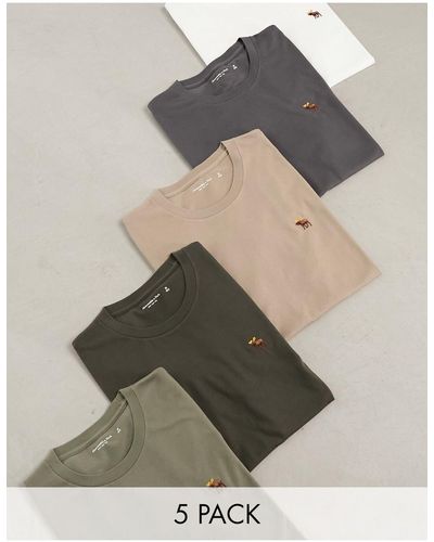 Abercrombie & Fitch Confezione da 5 t-shirt comode neutre con logo - Multicolore