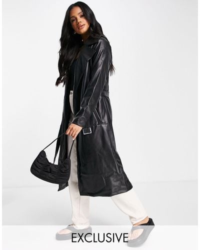 Missguided Faux Leather Trench Coat - Black