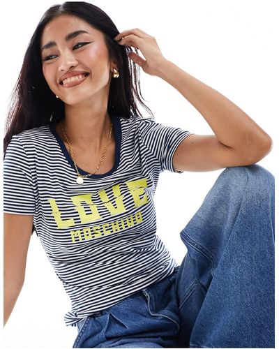 Love Moschino T-shirt rayé à logo - bleu marine et blanc
