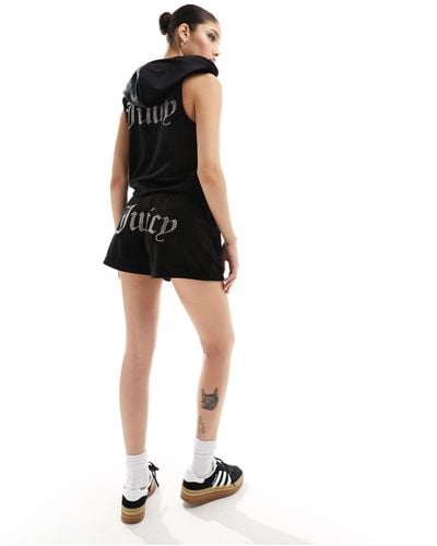 Juicy Couture Diamante Velour Tracksuit Shorts Co-ord - Black