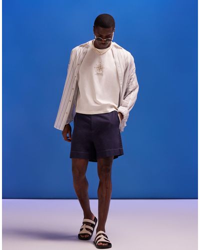 ASOS – kürzer geschnittene shorts im leinenlook - Blau