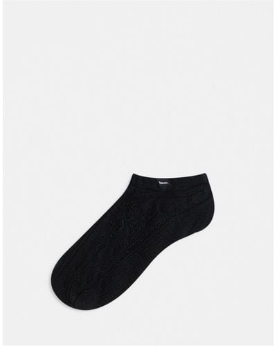 Bench Garton Sherpa Lined Solid Cable Knit Ankle Slipper Socks - Black