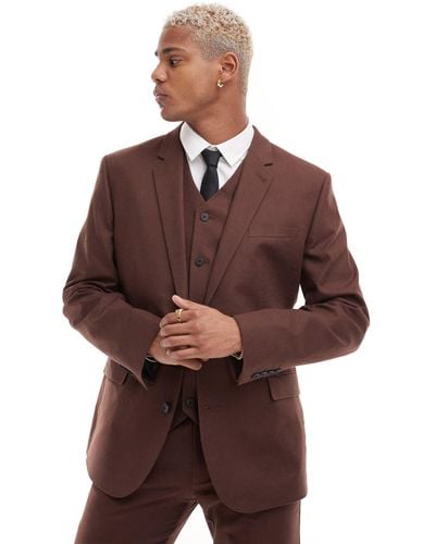 ASOS Slim With Linen Suit Jacket - Brown