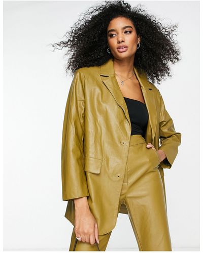 ASOS Blazer Met Leerlook - Groen