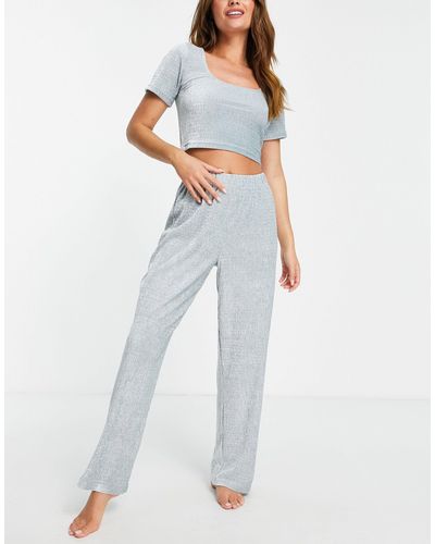 Miss Selfridge Plisse Pajama Crop Top And Pants Set - Gray