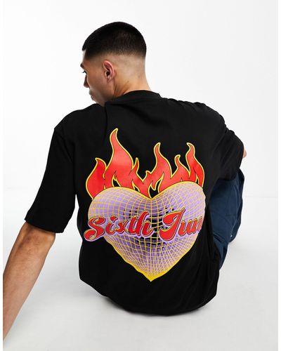 Sixth June Fiery Heart - T-shirt - Zwart