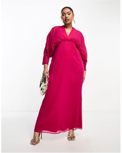 ASOS Curve Exclusive Chiffon Batwing Sleeve Maxi Dress - Pink