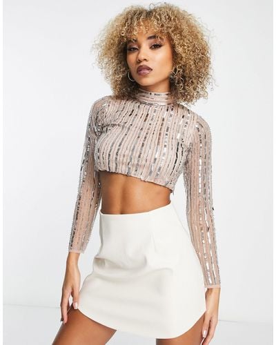 Frock and Frill Sequin Crop Top - White