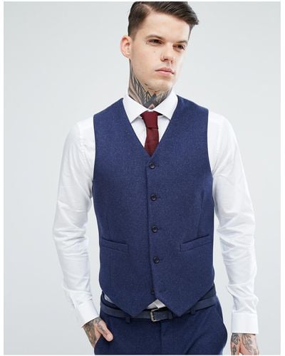 ASOS Asos Wedding Skinny Suit Waistcoat In Navy Wool Mix - Blue