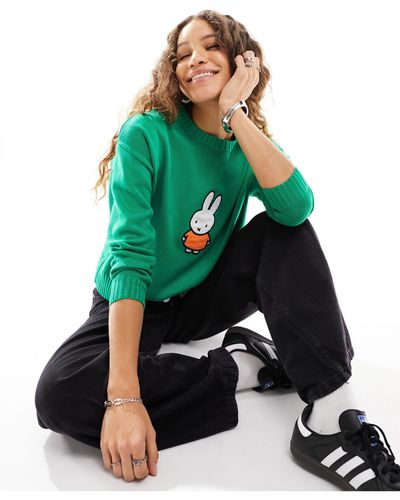 Daisy Street X Miffy Relaxed Knitted Jumper With Embroidery - Green