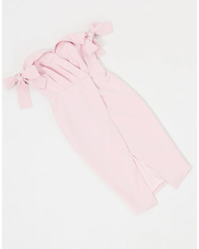 Lavish Alice Off Shoulder Tie Sleeve Wrap Dress - Pink