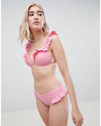 Pieces Bikini Top With Ruffles - Pink