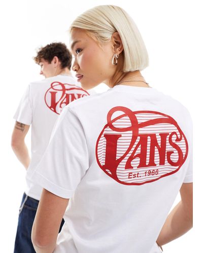 Vans T-shirt bianca con scritta ovale sul retro - Rosso
