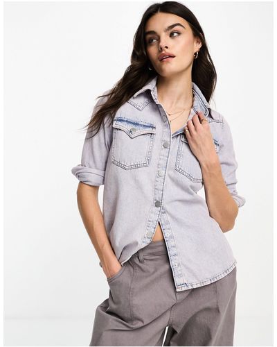 WÅVEN Karra - camicia di jeans stile western lavaggio lilla - Bianco