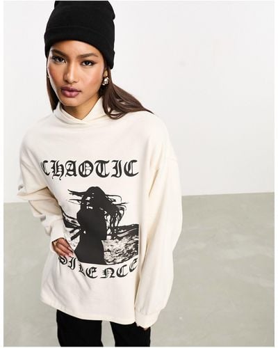 ASOS Oversized Hoodie With Chaotic Silence Indie Graphic - White