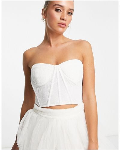 LACE & BEADS Top stile corsetto da sposa - Bianco