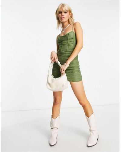 Bershka Corset Mini Dress - Green