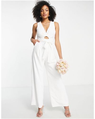 Forever New Wide Leg Cut-out Belted Jumpsuit - White