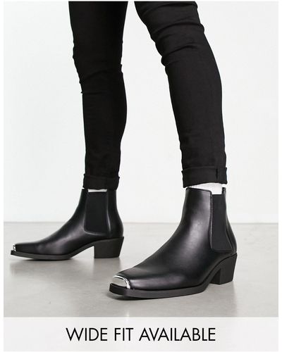 ASOS Bottines chelsea style western à talons cubains en imitation cuir et détail en métal - Noir