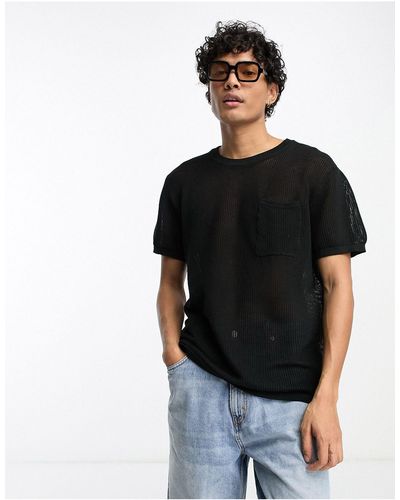 PacSun – t-shirt aus netzstrick - Schwarz