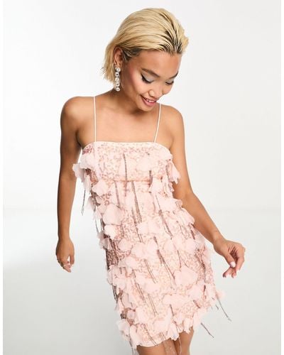 ASOS Embellished Cut Out Mini Dress With Tassle And Floral Corsage Detail - Pink