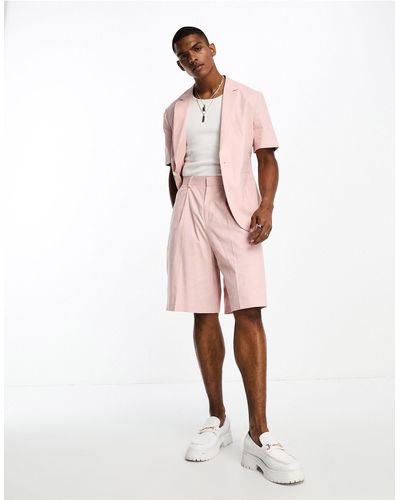 ASOS Bermuda Linen Mix Suit Short - Multicolour
