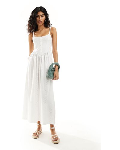 ASOS Cami With Button Front Princess Seam With Full Skirt Midi Dress - White