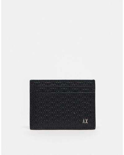 Armani Exchange Logo Embossed Leather Credit Card Holder - Black